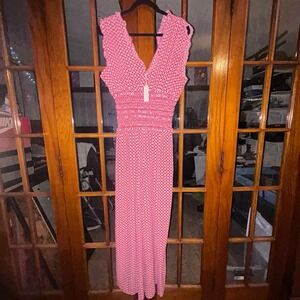 Max Studio Women's XL Red Geometric Smocked Jumpsuit Flutter Sleeve Boho NWT